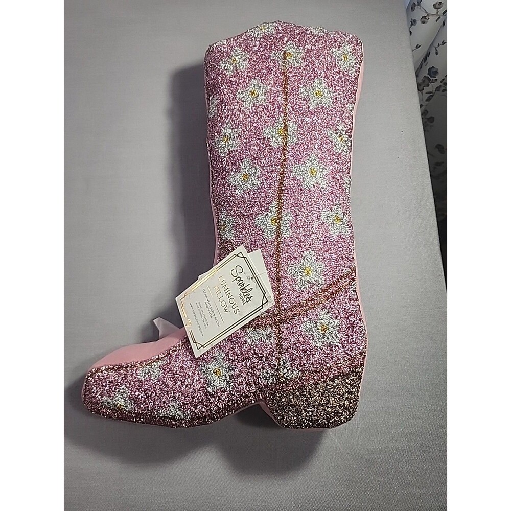 NEW Sparkles Home pink floral cowgirl boot accent pillow taylor swift western